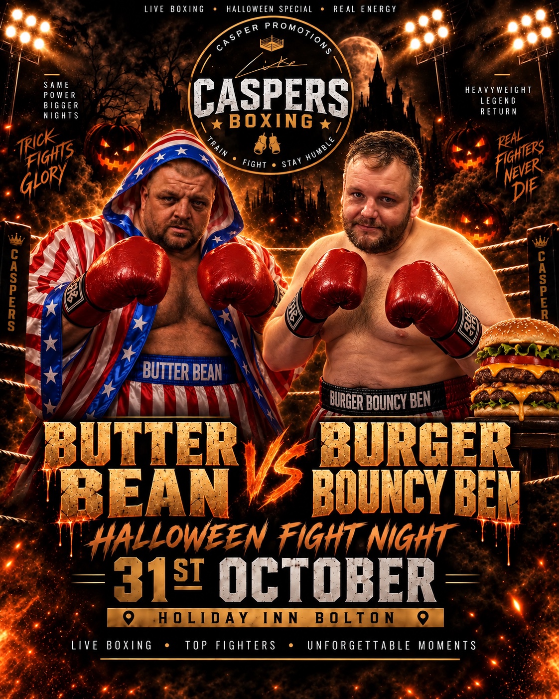 Butter Bean vs Burger Bouncy Ben Halloween Fight Night poster